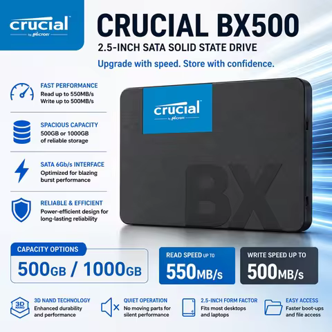 Crucial BX500 500GB 1TB 3D NAND SATA Internal 2.5-Inch SSD High Speed Data Transfer Solid State Driv