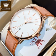 OLEVS ผู้ชายที่เรียบง่ายอัลตร้าบางนาฬิกาแฟชั่นสบายๆอะนาล็อกควอตซ์วันที่นาฬิกากันน้ำชายบางโลหะผสมที่เ