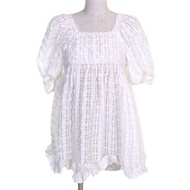 Cecilie Bahnsen VEGTA J05DL0103 女襯衫，格紋泡泡袖喇叭袖，白色，英國尺寸 6，約合日本尺寸 S，義大利製造，正品。