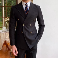 Mr. Lusan British Suit Outwear Mens Casual Business All-Match Tops Trendy K-style Double Breasted Su