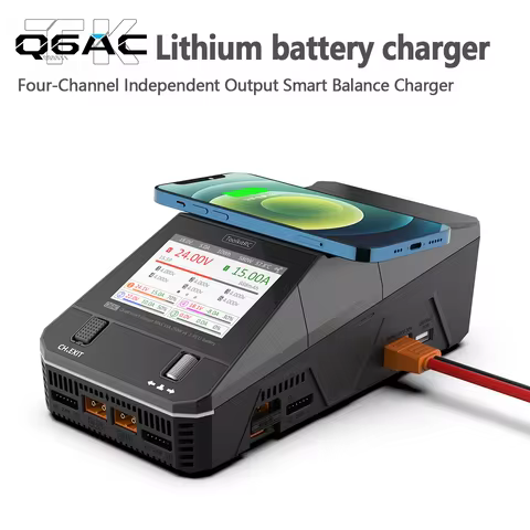 ToolkitRC Q6AC AC 400W DC 1000W 4CH Smart Charger Fast Charging XT60 65W USB C Wireless for 1S 6S Li