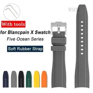 7/15✈Curved End Silicone Strap for Swatch X Blancpain Fifty Fathoms Five Oceans Sport Waterproof Rub