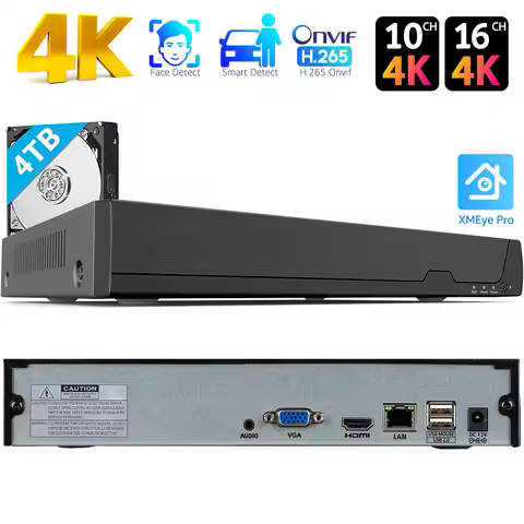 4K 16CH NVR H.265 Onvif Network Video Recorder for IP Camera (1080P/3MP/4MP/5MP/8MP) XMeye NVR Face 