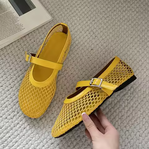 Summer Cosy Mesh Heels Women Flat Shoes Designer Fashion Round Toe Buckle Strap Casual Outdoor Dress