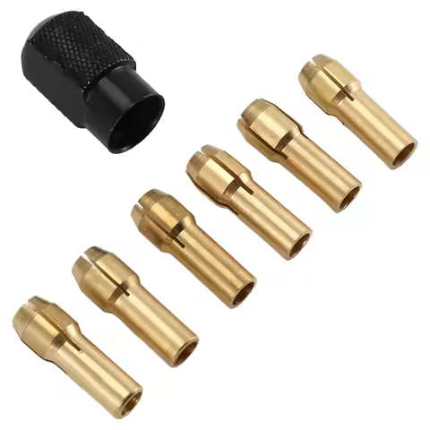 F-T 7Pcs For Dremel Brass Collet 1.0/1.6/2.0/2.4/3.0/3.2 +For Dremel Check M8X0.75