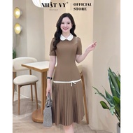 Nhat Vy office dress with round neck, pleated hem and silk bow trim, suitable for going out - D3330