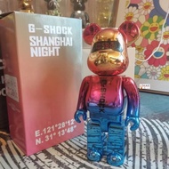 Bearbrick × G-SH0CK - ShangHai Night 400% Gear Joint Electroplated 28 cm be@rbrick High Quality Fashion Anime Action Figures / Toy / GK / Collection / Gift