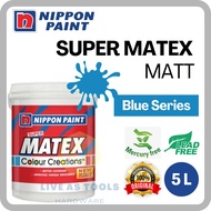 [Nippon Paint] 5 Liter Super Matex Interior Wall & Ceiling Paint Blue Color Series / Matt Paint