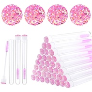 50pcs Reusable Eyelash Brush Tube Disposable Eyelash Wands Eyebrow Brush Replaceable Dust-proof Spar