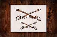 Crossed Swords Sabres Stencil, Reusable & Sturdy, 11" x 8.5", Custom Art & Craft Template