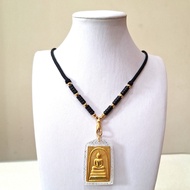 Thai Amulet Accessories: Black Rope Necklace With Coconut Husk And Ah Fook (Gold & Silver) 1 Hook