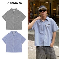 Karants Plain Shirt with Metal Logo, Boxy Fit, Premium Linen Fabric, Menswear – KR266