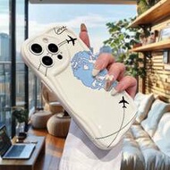 1pc Minimalist Half Heart & Airplane Pattern White Cream Marble Texture Thick Shockproof Lens Protec