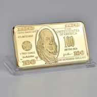 1pcs USA 100 Dollar Bullion 24k Gold Bar American Metal Coin Golden Bars USD With Gif