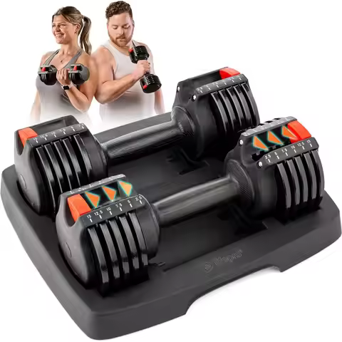 Adjustable Dumbbells Set 5in1 Weight System for Home Gym Use Offers 15lb 25lb 43lb 55lb Configuratio