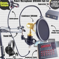 [ Free Ongkir ] Paket Microphone Bm8000 Full Set Soundcard V8Plus