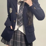 橦舟渡川岛私立学院jk制服套装西装外套女学院风可爱格裙套西服春秋三件   西装外套+衬衫+百褶裙【三件套】     M 建议90-105斤