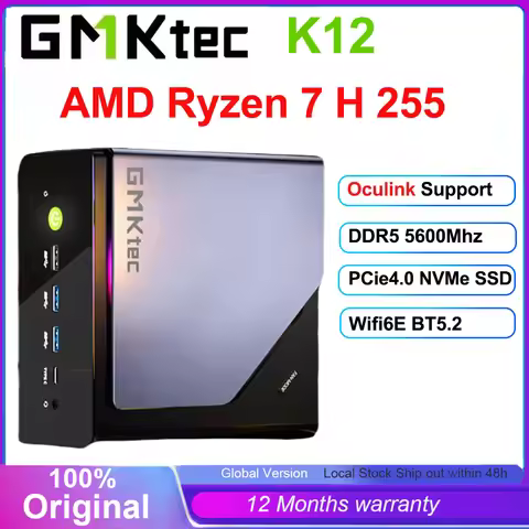 GMKtec K12 AMD Ryzen 7 H 255 Mini PC Windows 11 Pro DDR5 5600Mhz PCie3.0 NVMe SSD Wifi6E BT5.2 Quad 