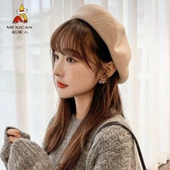 Beret cap woman Scarecrow Wool Beret Women Autumn Winter New Style Japanese Style All-Match Painter 