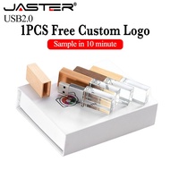 JASTER (1PCS Free Custom Logo) Crystal USB 2.0 Flash Drive 128GB Wooden + Box Memory Stick 64GB 3D L