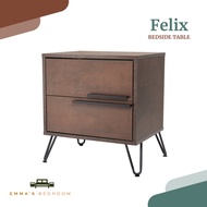Felix (Nasya Stone) Bedside Table with 2 Drawers Bedroom Furniture (EM229 Nasya Stone + B308 Black) 