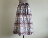 復古碎花像素印花棉質 A 字傘狀中長裙，附口袋 XS