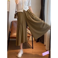 ✦Ready Stock✦ celana kulot wanita perempuan Pear-shaped body hakama, pleated cropped wide-leg pants, women's summer, new flesh-covering high-waisted, thin, design-oriented casual c