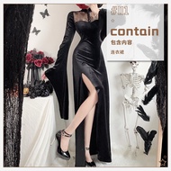 European And American Style Dark Goth Halloween Costume Black Dress Female Witch Vampire Bridal Wear