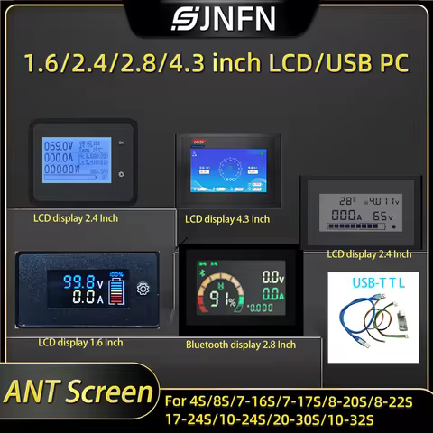 Ant Bms display screen 1.6/2.4/2.8/3.8/4.3 inch Bluetooth LCD for 4s 8s 16s 24s 24v 36v 48v 96v Life