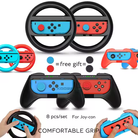 Nintend Switch Accessories Set Joycon Racing Steering Wheel Handle Grips Nintendoswitch Joy con Caps
