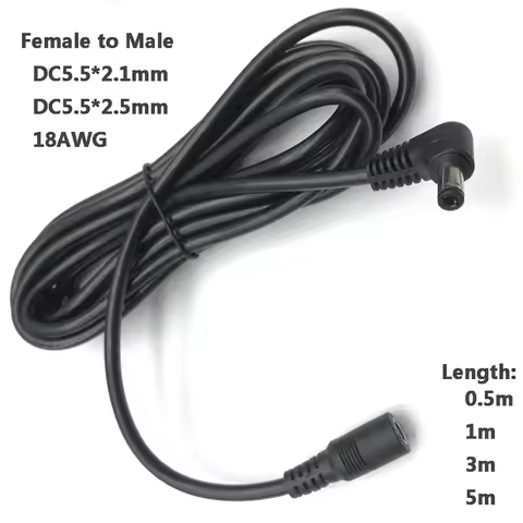 0.5m 1m 3m 5m 18AWG DC Power Extension Cable 5.5x2.1 Plug Female to Male Adapter Cord For CCTV Camer