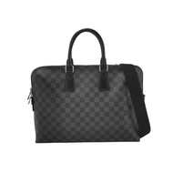 LV 黑色棋盤格電腦公事包 公文包 有肩帶