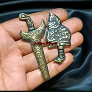 Sepasang Koleksi Miniatur Keris Semar Kuningan Rajah Antique