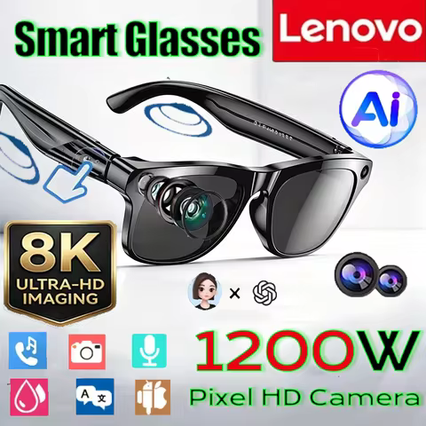 Lenovo 8K Smart AI Glasses 1200mp Camera Chat Gpt Touch Sunglasses Bluetooth Calling Music Player Vi