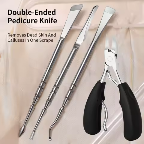 1/3/4pcs Professional Stainless Steel Double-Ended Foot Scraper Toe Nail Care Hook Ingrown Double-En