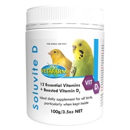 Vetafarm Soluvite D วิตามินรวม 12ชนิด + Vitamin D3 สำหรับนกที่เลี้ยงในร่ม 100g ไวตามิน D เป็นตัวช่วยในการดูดซับแคลเซียม