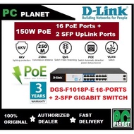 D-Link 250Meter 16-PORT 1000Mbps Gigabit PoE Switch with 2 SFP Ports DGS-F1018P-E (CCTV)