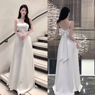 White High-Quality Bridesmaid Dress Wedding Banquet Award Mopping Dress Evening Dress Bowknot High-E