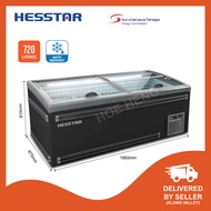 Hesstar HDF-NF720 2 Door Auto Defrost Display Island Freezer Peti Sejuk Beku 720L  (Dark Grey)自动除霜玻璃