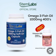 JAKIM HALAL StemLabs Omega 3 Fish Oil 1000mg (400 Capsules)  VITAMIN D3 100, Exp 072026