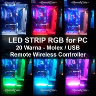 LED Strip RGB with Mini Controller / Remote Wireless Konektor Molex lampu komputer pc gaming mod war