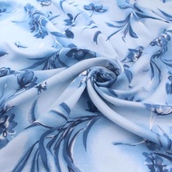 中國風藍色印大花枝葉麻棉綢布料 制衣漢服裝連衣裙子襯衫diy面料