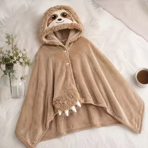 Oversized Hoodie Blanket Cute Animal Cartoon Flannel Halloween Wearable Cozy Shawl Wrap Nap Throw Wo