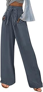 Women's Wide Leg Loose Palazzo Business Trousers Casual High Waist Trousers Z02 - Grey, XL