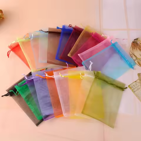 50pcs 7x9 9x12 10x15 15x20 17x23cm Organza Bags Jewelry Packaging Bags Christmas Halloween Wedding B