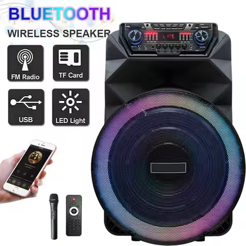 4500W Portable Bluetooth Party Speaker 18" Subwoofer Heavy Bass Sound System Dj Karaoke Led Light Lo