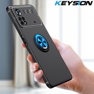 KEYSION Shockproof Case for Xiaomi POCO X4 Pro 5G Soft Silicone Metal Ring Stand Phone Back Cover for POCO M4 Pro