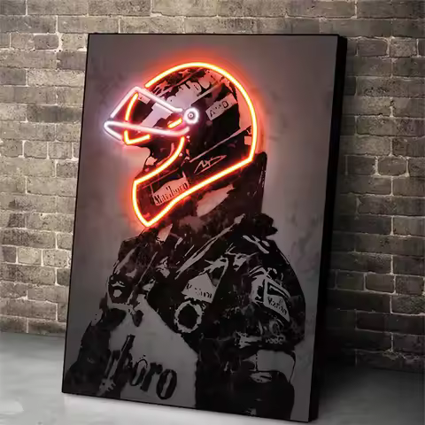 Neon Print Posters Cool Helmet Racing Car Canvas Painting Car Driver Hamilton Wall Art Pictures for 