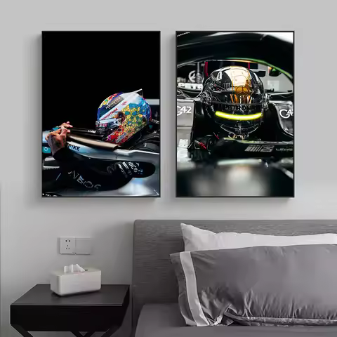 Lewis Hamilton F1 Helmet Poster 7-Time World Champion Wall Art Premium Canvas Print Formula 1 Decor 