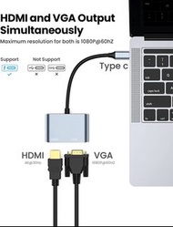2 合 1 鋁合金 USB C 型轉 HDMI VGA 集線器  fdpckp 2 in 1 Aluminum Alloy USB Type C to HDMI VGA Hub Type-C Adap